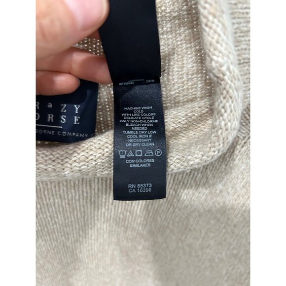 Vintage Crazy Horse Holiday Sweater Beige Knit Green Trees Button Accents Sz S - Picture 6 of 8